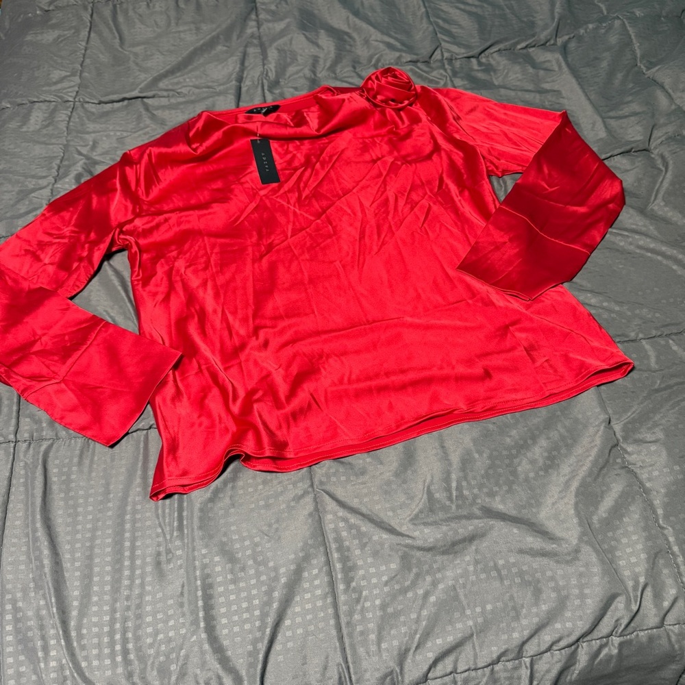 adiva red blouse Shirt Top Rose Flower Accent Women's Size medium new